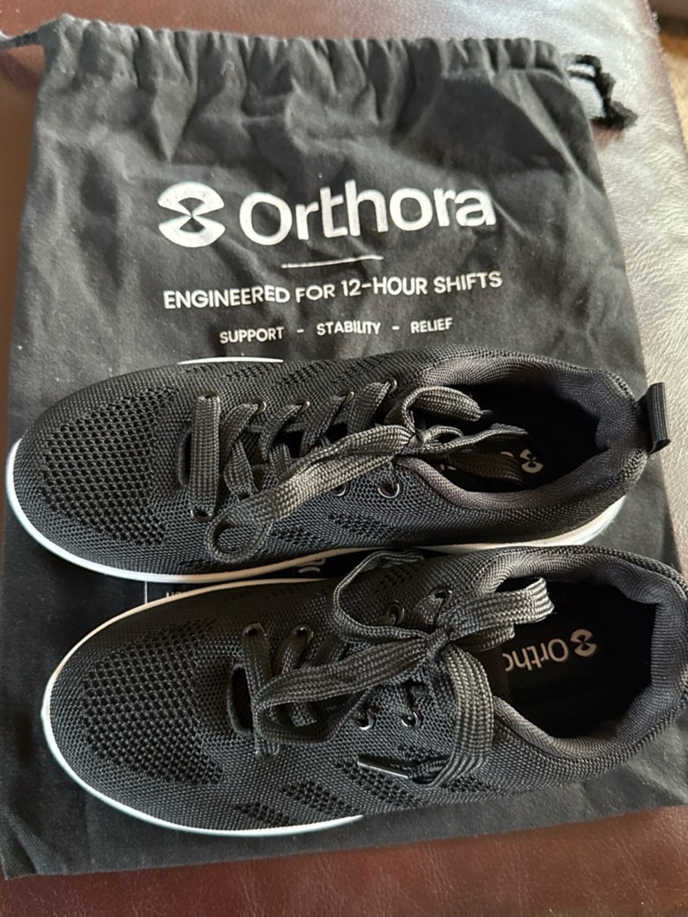 NWT Women's Black orthopedic Lace-Up Sneakers with White Accent Sole
